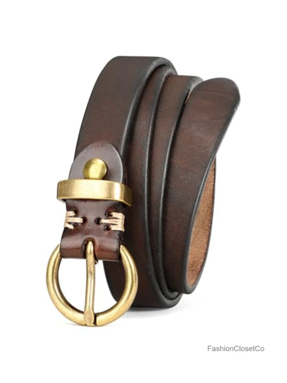 Genuine Leather Women's Skinny Vintage Belt Gold Buckle